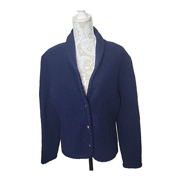 Talbots Blue Wool Knit Blazer 3 Button Jacket Women's 12 - Picture 2 of 11